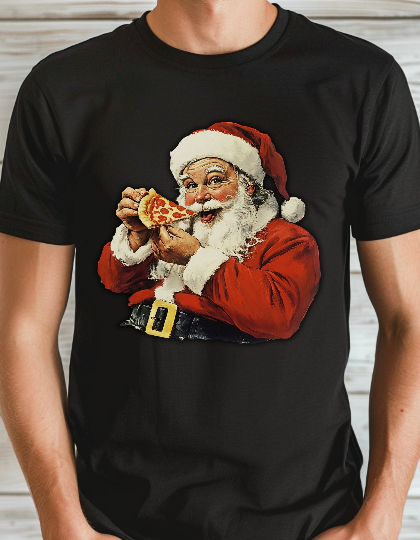 Pizza Santa Christmas T-Shirt or Sweatshirt – Fun Holiday Crewneck (Adult Sizes S–2XL)