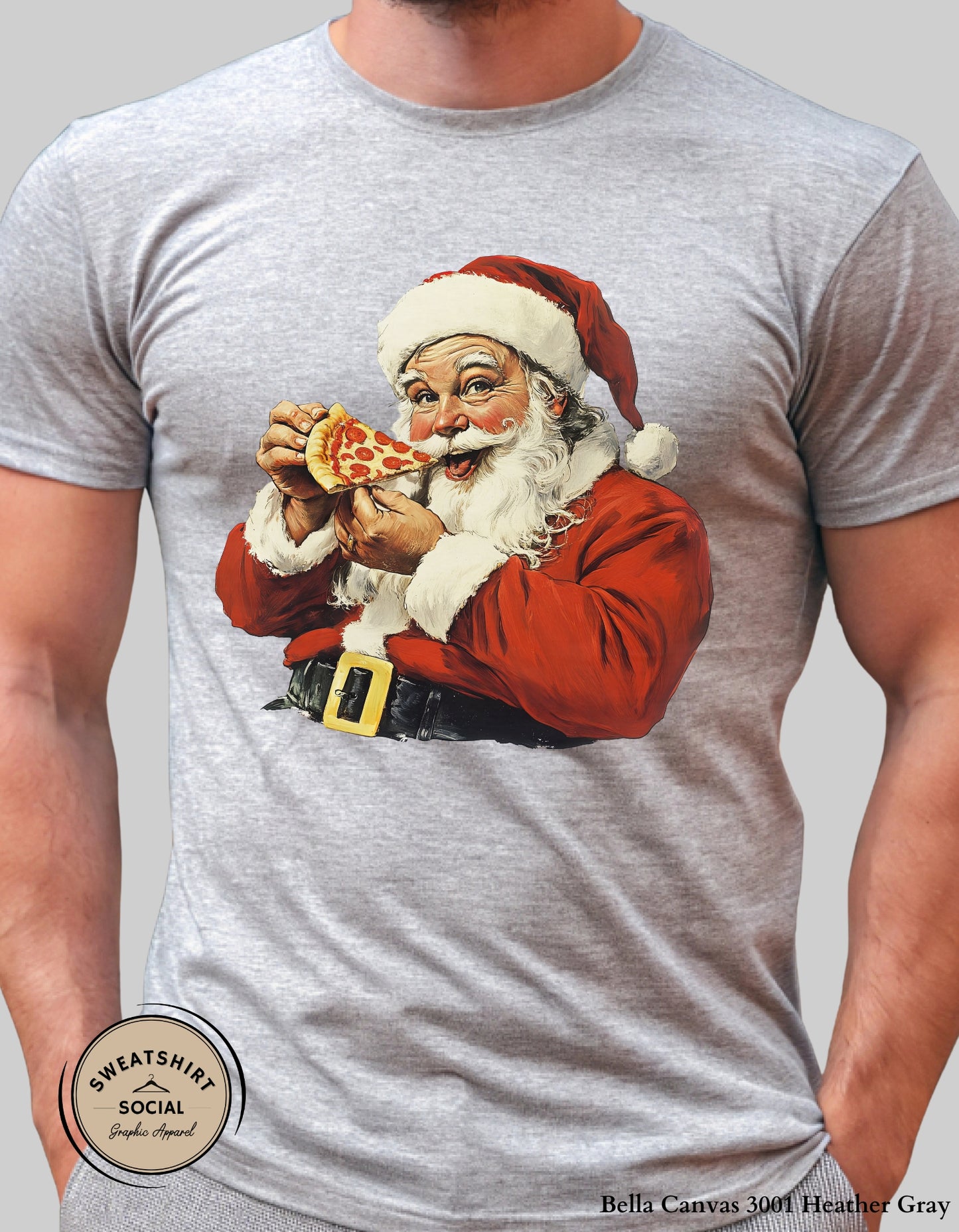 Pizza Santa Christmas T-Shirt or Sweatshirt – Fun Holiday Crewneck (Adult Sizes S–2XL)