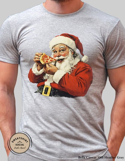 Pizza Santa Christmas T-Shirt or Sweatshirt – Fun Holiday Crewneck (Adult Sizes S–2XL)