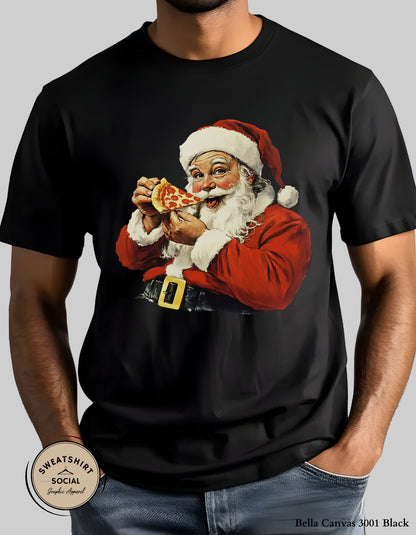 Pizza Santa Christmas T-Shirt or Sweatshirt – Fun Holiday Crewneck (Adult Sizes S–2XL)