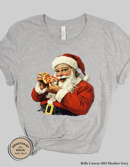 Pizza Santa Christmas T-Shirt or Sweatshirt – Fun Holiday Crewneck (Adult Sizes S–2XL)