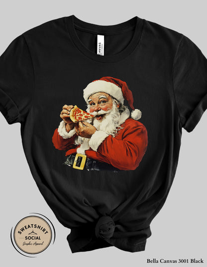 Pizza Santa Christmas T-Shirt or Sweatshirt – Fun Holiday Crewneck (Adult Sizes S–2XL)