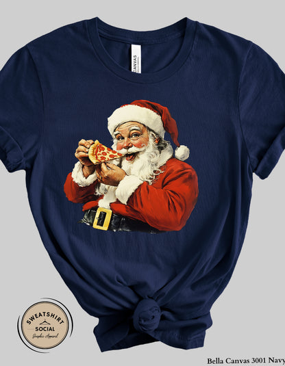 Pizza Santa Christmas T-Shirt or Sweatshirt – Fun Holiday Crewneck (Adult Sizes S–2XL)