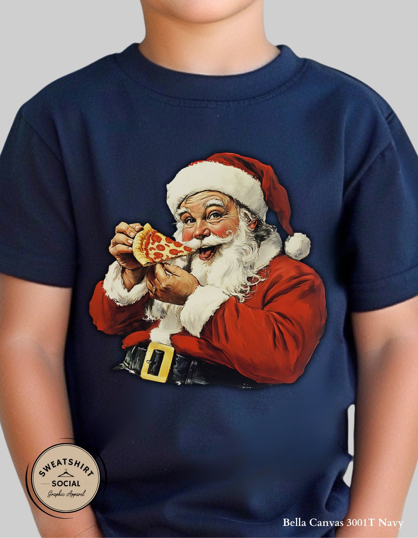 Kids Pizza Santa Christmas T-Shirt or Sweatshirt – Fun Holiday Crewneck (Infant–Youth Sizes)