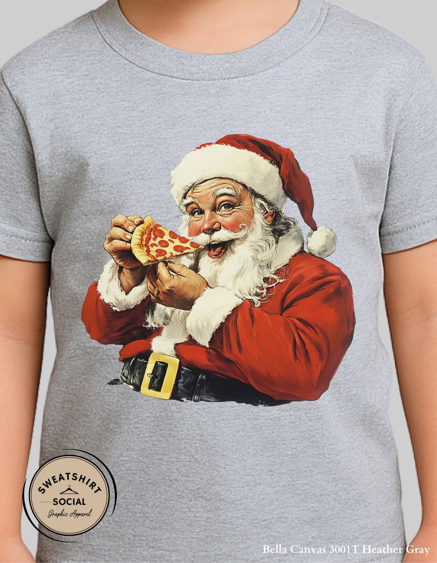 Kids Pizza Santa Christmas T-Shirt or Sweatshirt – Fun Holiday Crewneck (Infant–Youth Sizes)