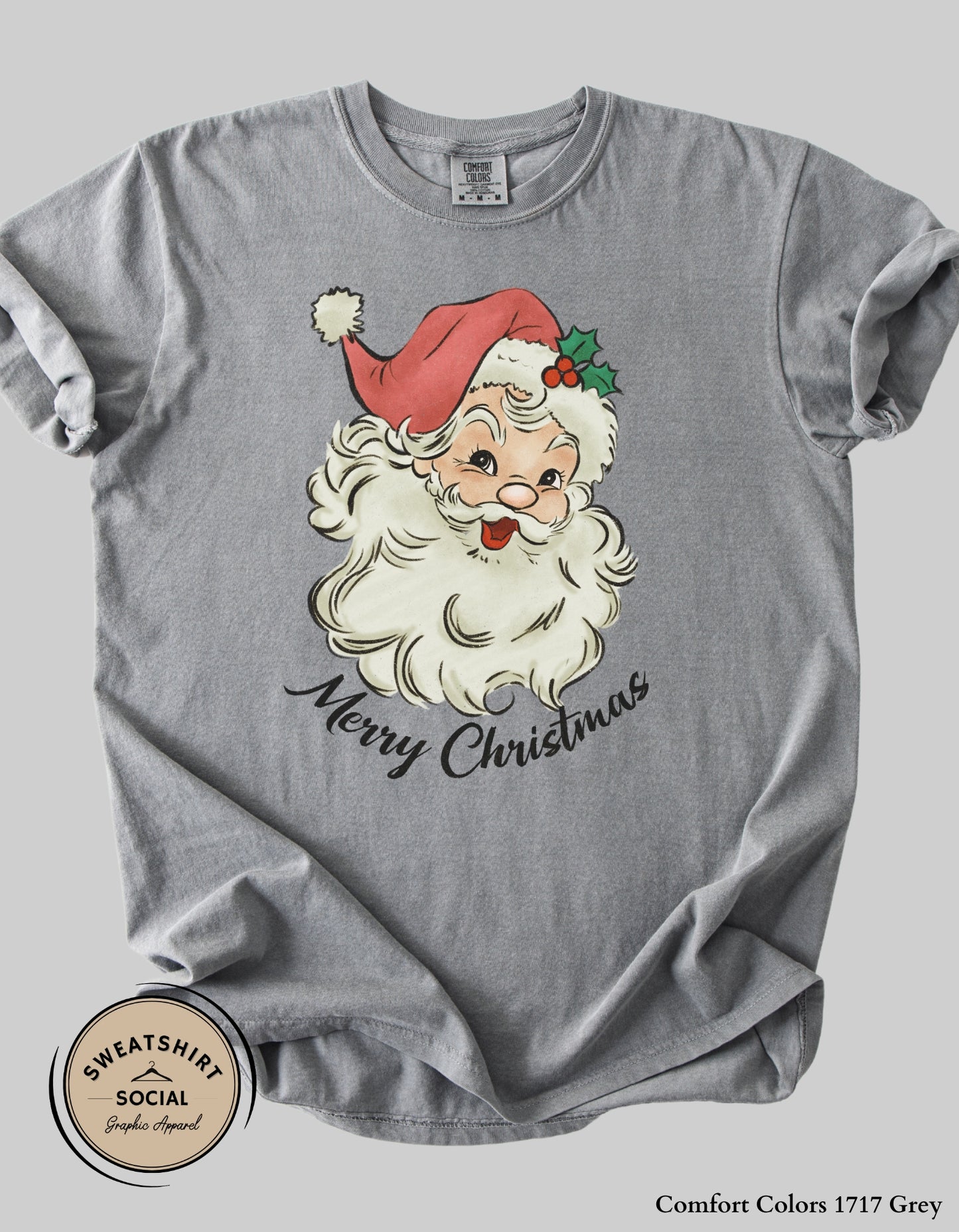 Vintage Santa Merry Christmas Sweatshirt – Retro Holiday Crewneck (Adult Sizes S–2XL)