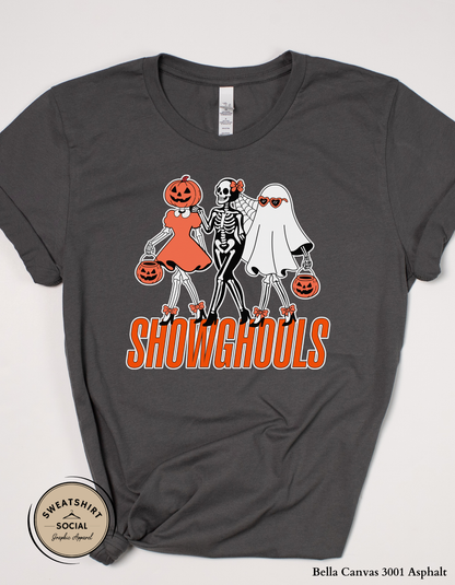 Showghouls Halloween Shirt – Spooky Trio Graphic Tee or Sweatshirt (Adult Sizes S–2XL)