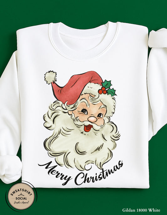 Vintage Santa Merry Christmas Sweatshirt – Retro Holiday Crewneck (Adult Sizes S–2XL)