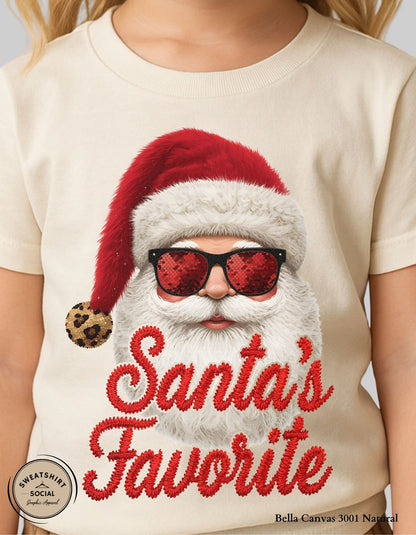 Kids Santa’s Favorite T-Shirt or Sweatshirt – Faux Sequin Christmas Design (Infant–Youth Sizes)