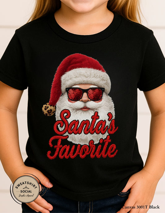 Kids Santa’s Favorite T-Shirt or Sweatshirt – Faux Sequin Christmas Design (Infant–Youth Sizes)
