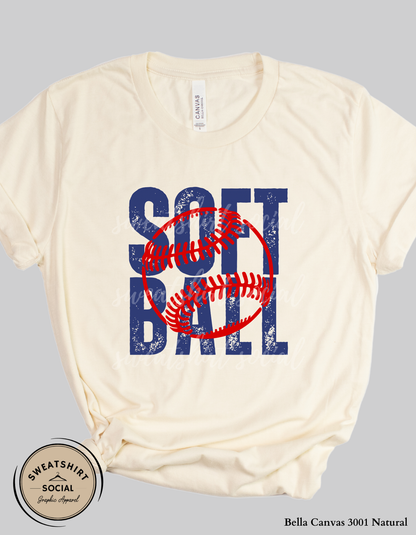 Softball Graphic Shirt or Sweatshirt – Bold “Soft Ball” Distressed Game Day Tee (Adult Sizes S–2XL)