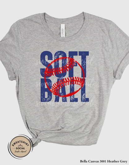 Softball Graphic Shirt or Sweatshirt – Bold “Soft Ball” Distressed Game Day Tee (Adult Sizes S–2XL)