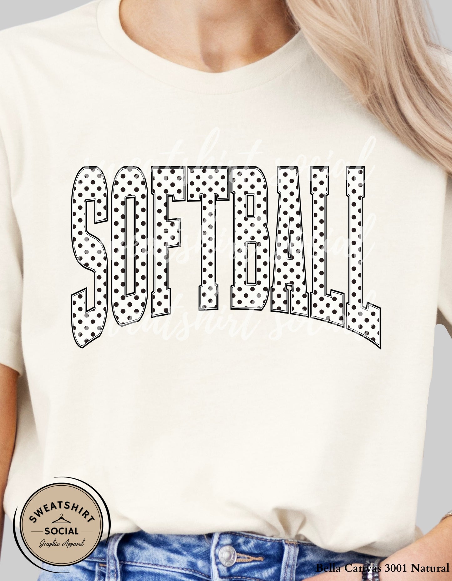 Softball Polka Dot Graphic Shirt or Sweatshirt – Neutral Game Day Arch Tee (Adult Sizes S–2XL)