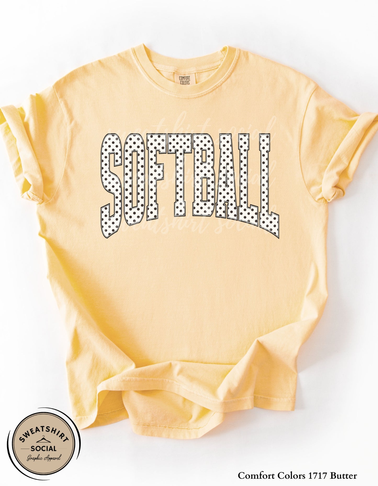 Softball Polka Dot Graphic Shirt or Sweatshirt – Neutral Game Day Arch Tee (Adult Sizes S–2XL)