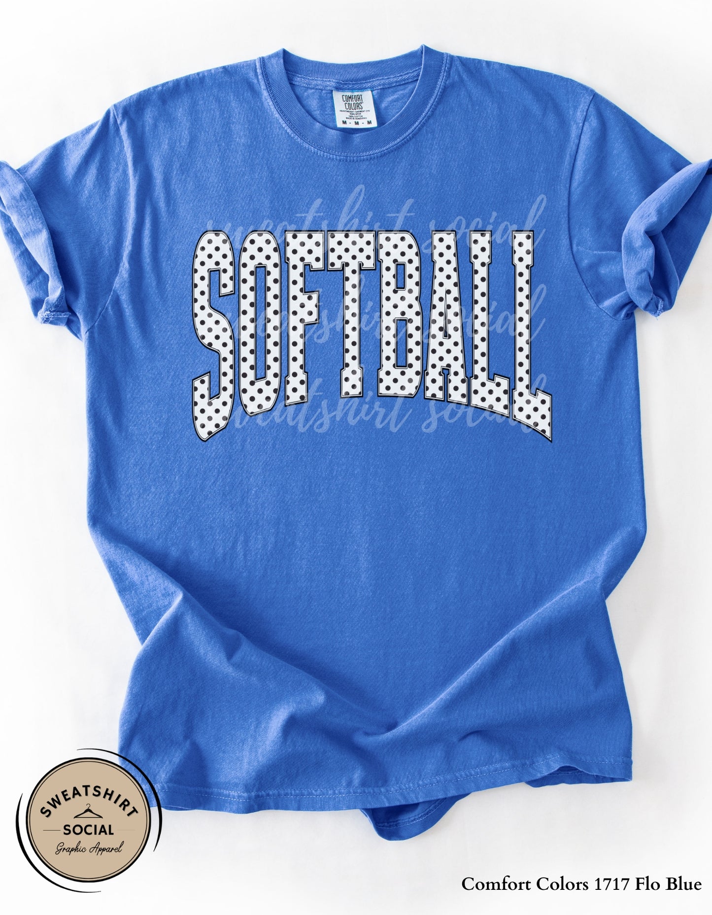 Softball Polka Dot Graphic Shirt or Sweatshirt – Neutral Game Day Arch Tee (Adult Sizes S–2XL)