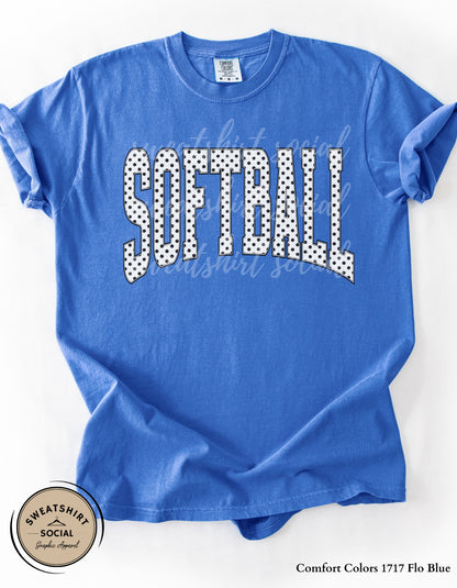 Softball Polka Dot Graphic Shirt or Sweatshirt – Neutral Game Day Arch Tee (Adult Sizes S–2XL)
