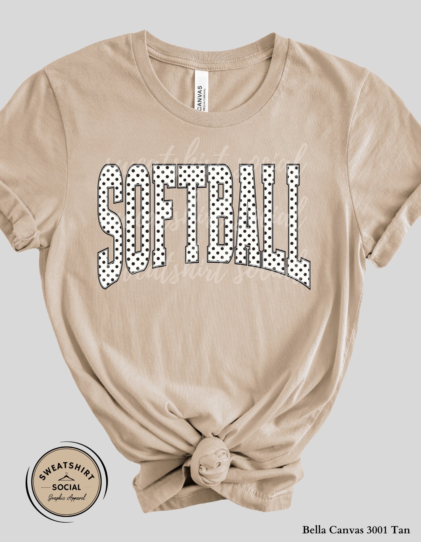 Softball Polka Dot Graphic Shirt or Sweatshirt – Neutral Game Day Arch Tee (Adult Sizes S–2XL)