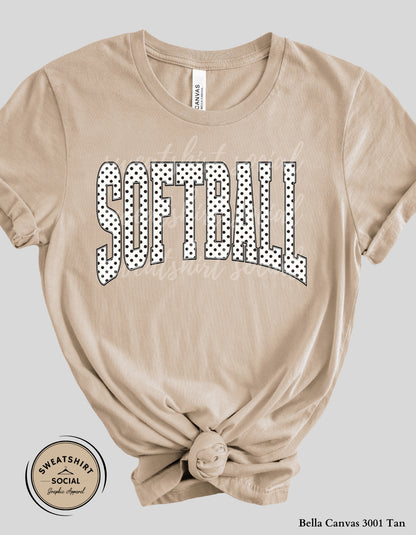 Softball Polka Dot Graphic Shirt or Sweatshirt – Neutral Game Day Arch Tee (Adult Sizes S–2XL)