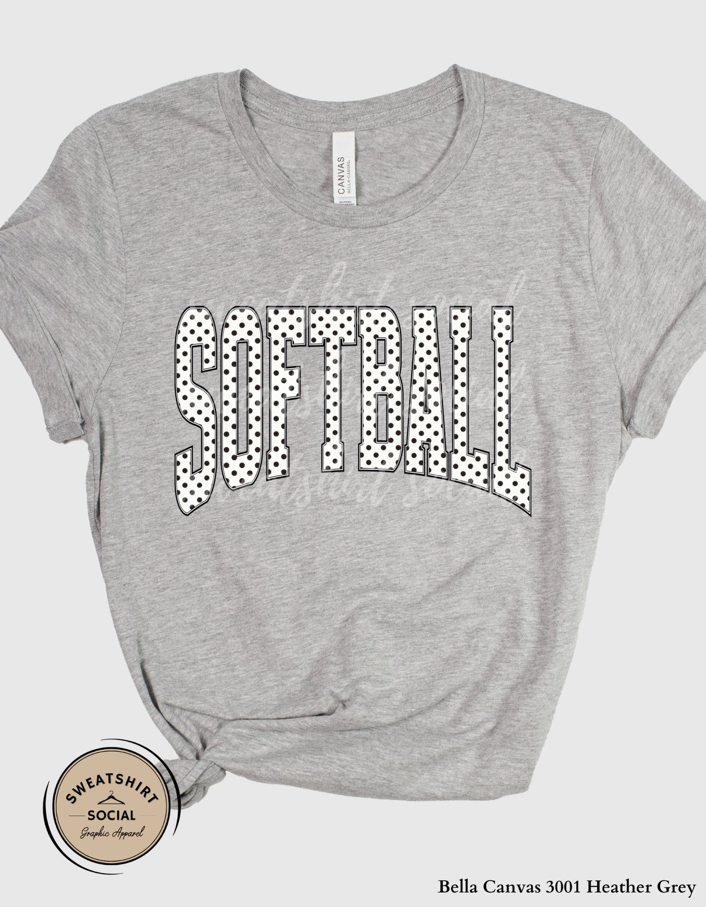 Softball Polka Dot Graphic Shirt or Sweatshirt – Neutral Game Day Arch Tee (Adult Sizes S–2XL)