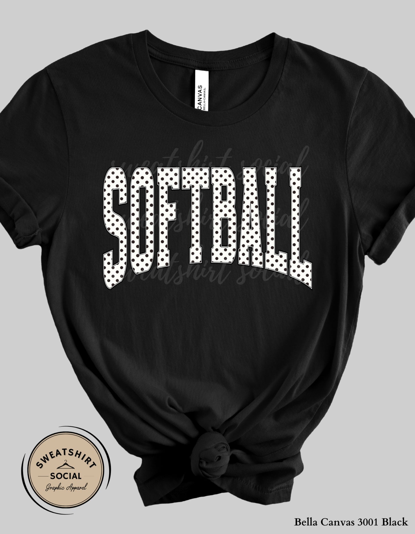 Softball Polka Dot Graphic Shirt or Sweatshirt – Neutral Game Day Arch Tee (Adult Sizes S–2XL)