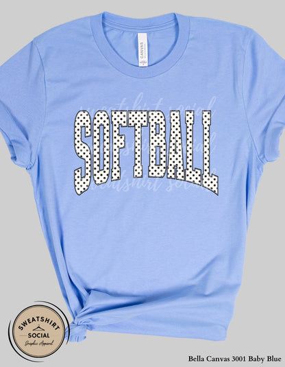 Softball Polka Dot Graphic Shirt or Sweatshirt – Neutral Game Day Arch Tee (Adult Sizes S–2XL)