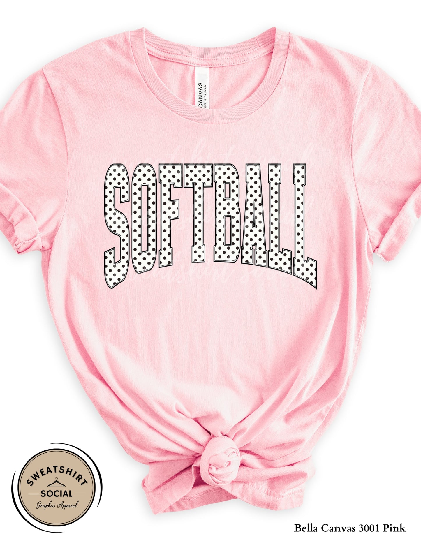Softball Polka Dot Graphic Shirt or Sweatshirt – Neutral Game Day Arch Tee (Adult Sizes S–2XL)