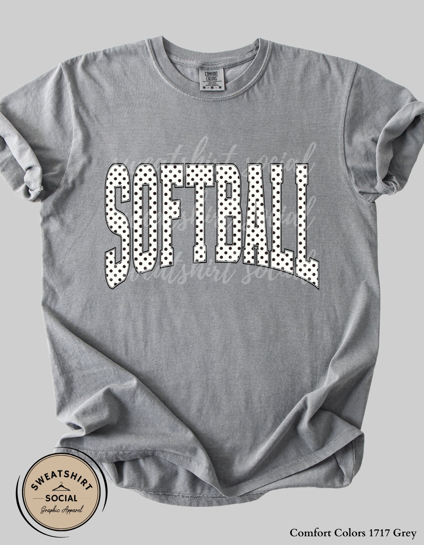 Softball Polka Dot Graphic Shirt or Sweatshirt – Neutral Game Day Arch Tee (Adult Sizes S–2XL)