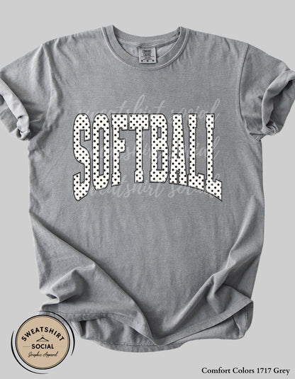 Softball Polka Dot Graphic Shirt or Sweatshirt – Neutral Game Day Arch Tee (Adult Sizes S–2XL)
