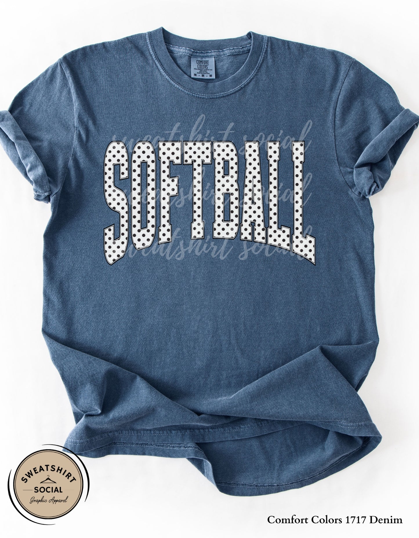 Softball Polka Dot Graphic Shirt or Sweatshirt – Neutral Game Day Arch Tee (Adult Sizes S–2XL)