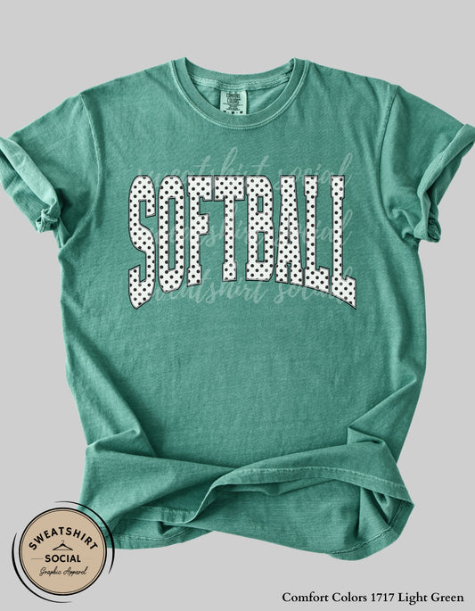 Softball Polka Dot Graphic Shirt or Sweatshirt – Neutral Game Day Arch Tee (Adult Sizes S–2XL)