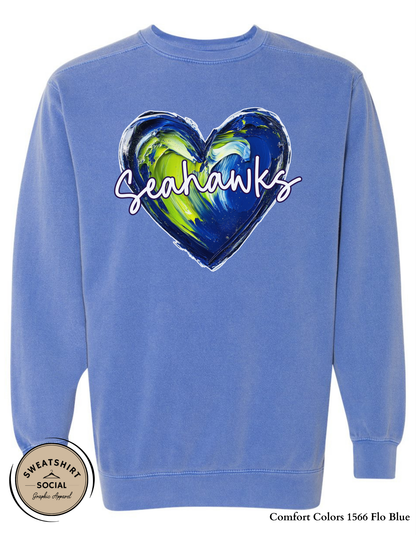 Seahawks Heart Spirit Shirt – Blue & Green Painted Love Design (Adult Sizes S–2XL)
