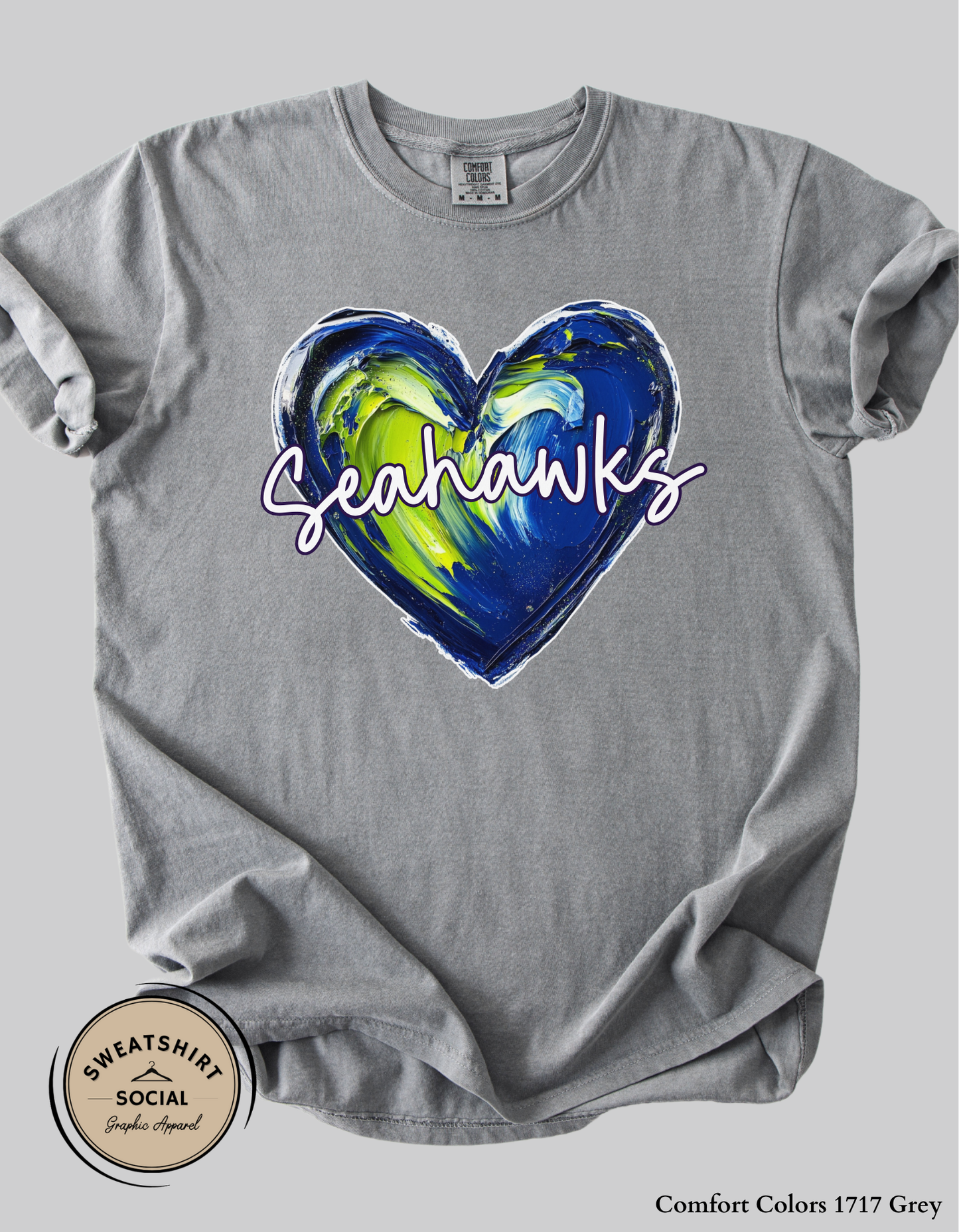 Seahawks Heart Spirit Shirt – Blue & Green Painted Love Design (Adult Sizes S–2XL)