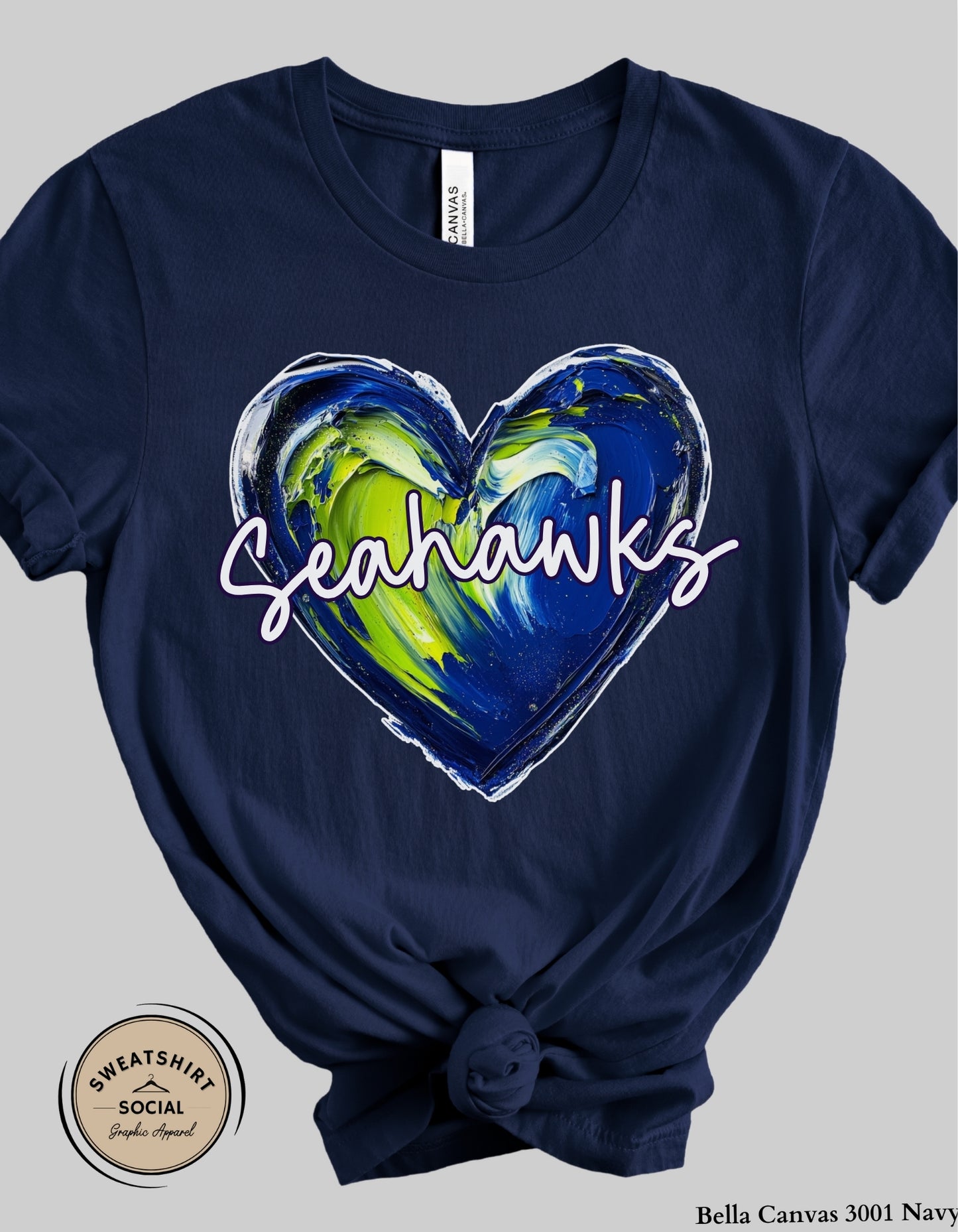 Seahawks Heart Spirit Shirt – Blue & Green Painted Love Design (Adult Sizes S–2XL)