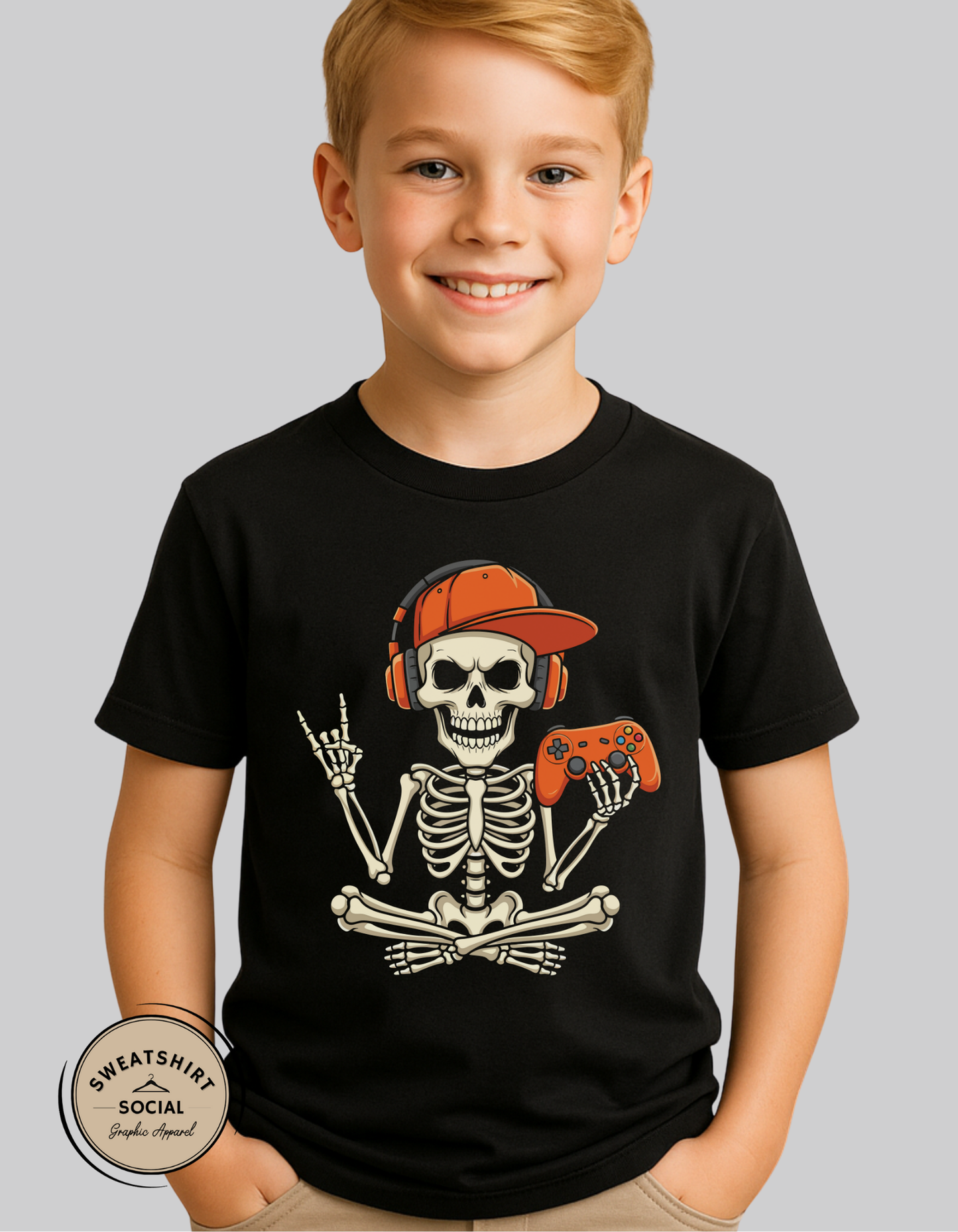 Kids Gamer Skeleton Halloween Shirt – Spooky Cool Gaming Tee (Infant, Toddler & Youth)