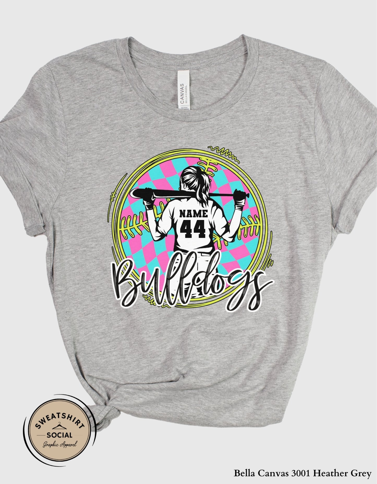 Custom Neon Check Softball Player Shirt or Tank – Personalized Name & Number Game Day Graphic (Adult Sizes S–2XL) (Copy)