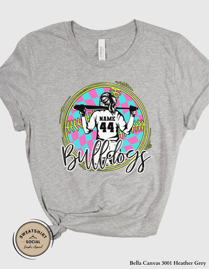 Custom Neon Check Softball Player Shirt or Tank – Personalized Name & Number Game Day Graphic (Adult Sizes S–2XL) (Copy)