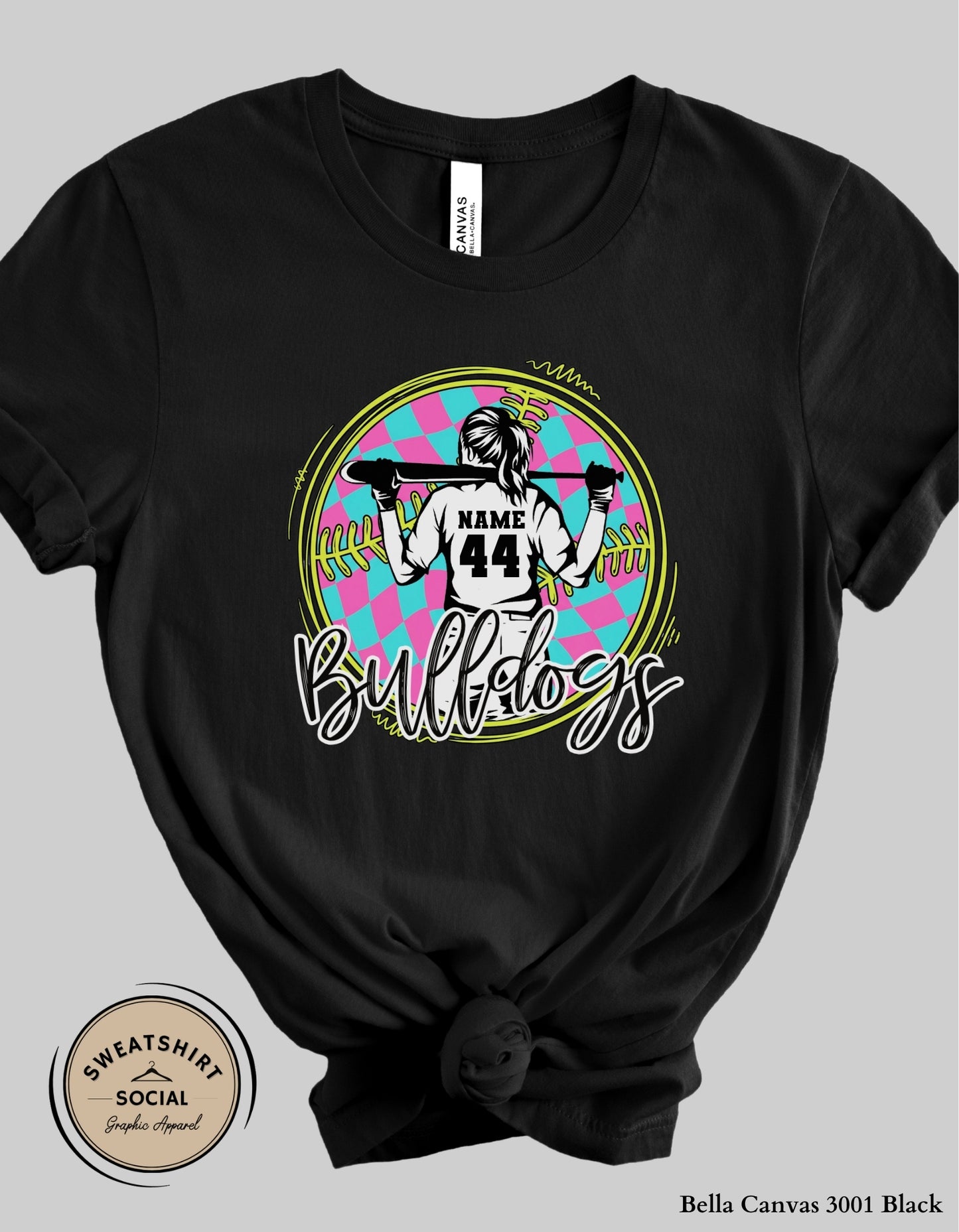 Custom Neon Check Softball Player Shirt or Tank – Personalized Name & Number Game Day Graphic (Adult Sizes S–2XL) (Copy)