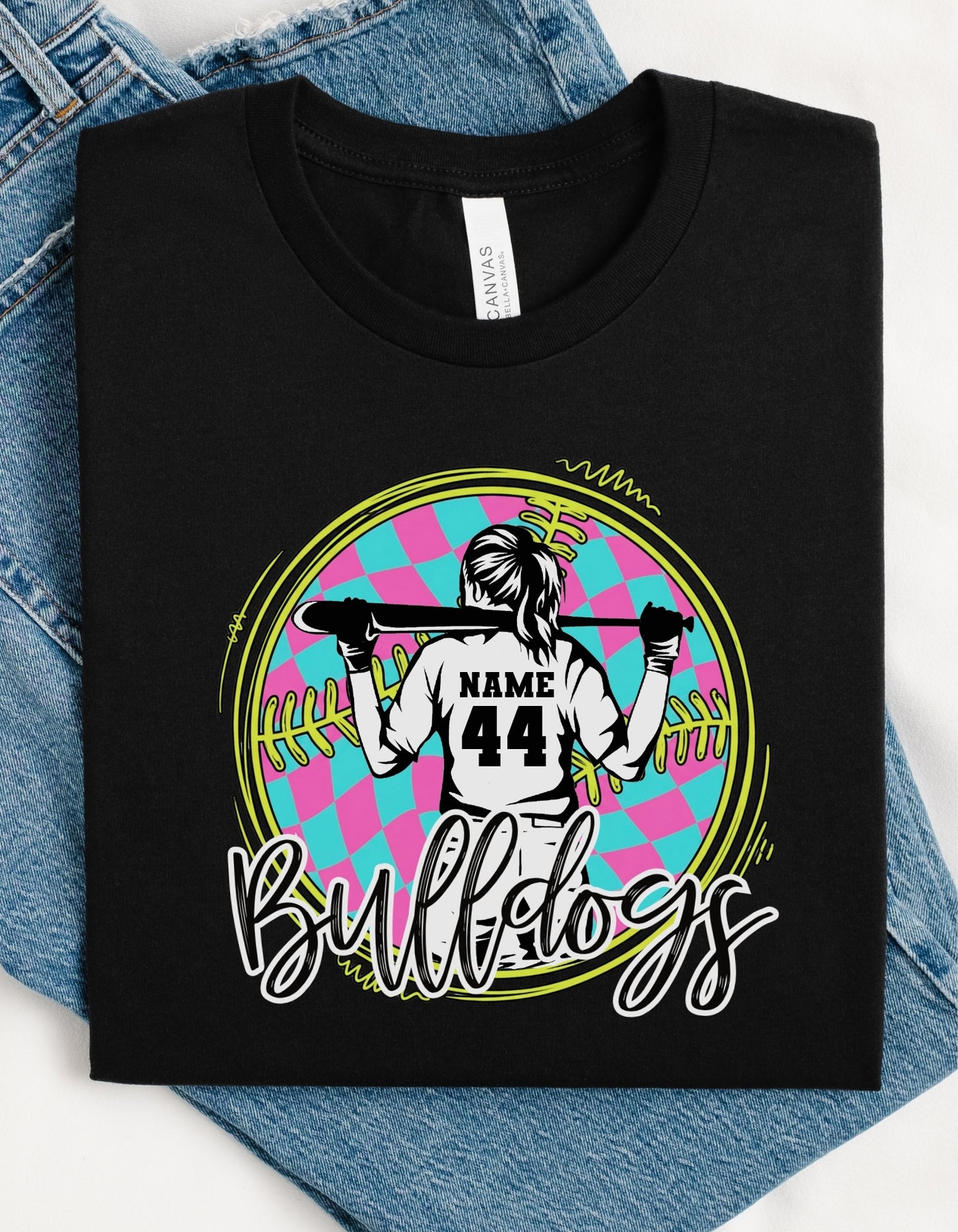 Custom Neon Check Softball Player Shirt or Tank – Personalized Name & Number Game Day Graphic (Adult Sizes S–2XL) (Copy)