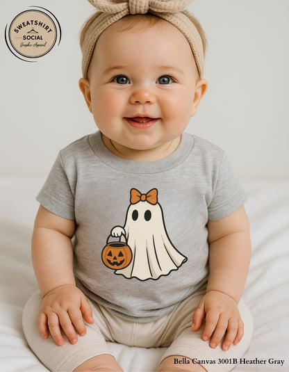 Kids Bow Ghost Halloween Shirt – Customizable Name (Trick-or-Treat Tee or Sweatshirt)