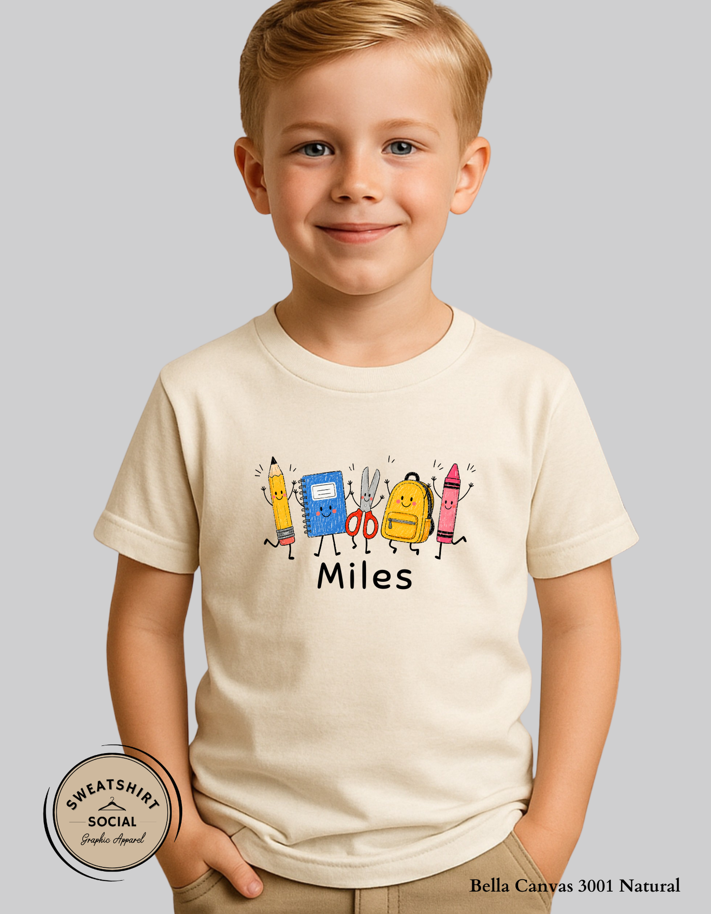 Custom School Supplies Kids Shirt – Personalized Back to School Tee with Your Text (Toddlers & Youth Sizes)