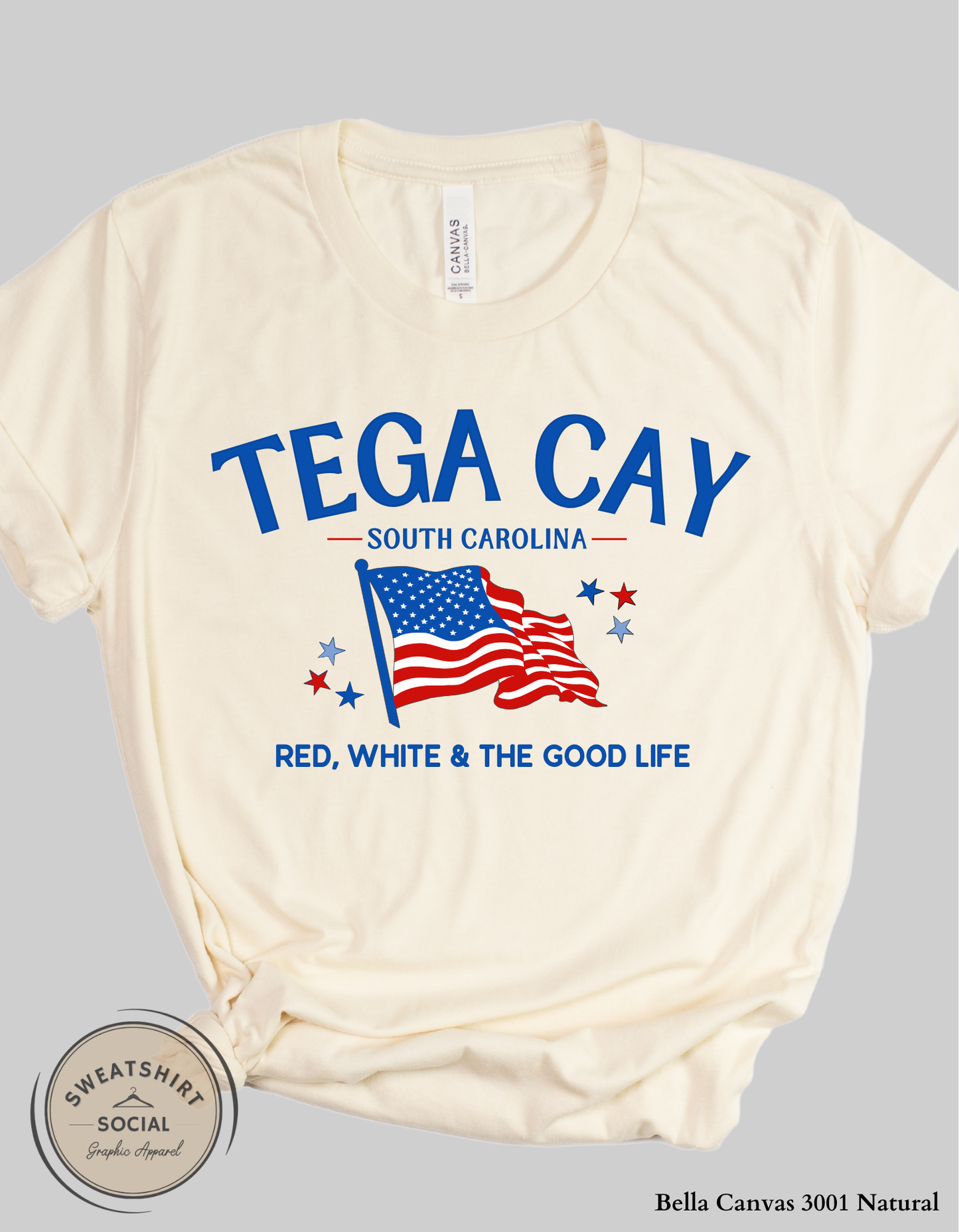 Tega Cay Red, White & The Good Life Patriotic Graphic Tee – South Carolina Fourth of July Shirt, Local Lake Life Americana Tee (Adult Sizes S–2XL)