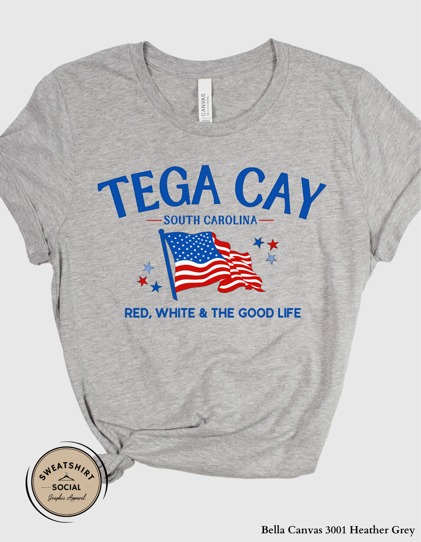 Tega Cay Red, White & The Good Life Patriotic Graphic Tee – South Carolina Fourth of July Shirt, Local Lake Life Americana Tee (Adult Sizes S–2XL)