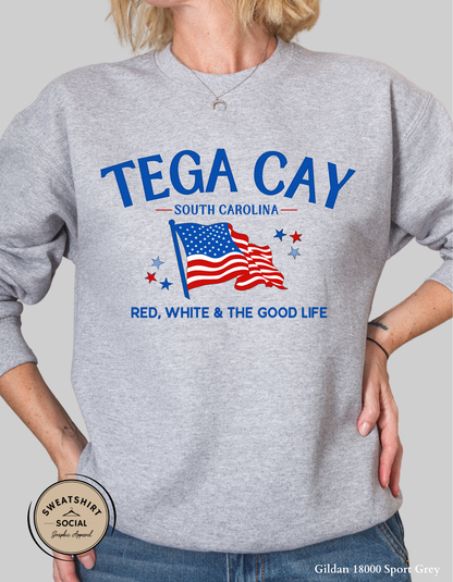 Tega Cay Red, White & The Good Life Patriotic Graphic Tee – South Carolina Fourth of July Shirt, Local Lake Life Americana Tee (Adult Sizes S–2XL)