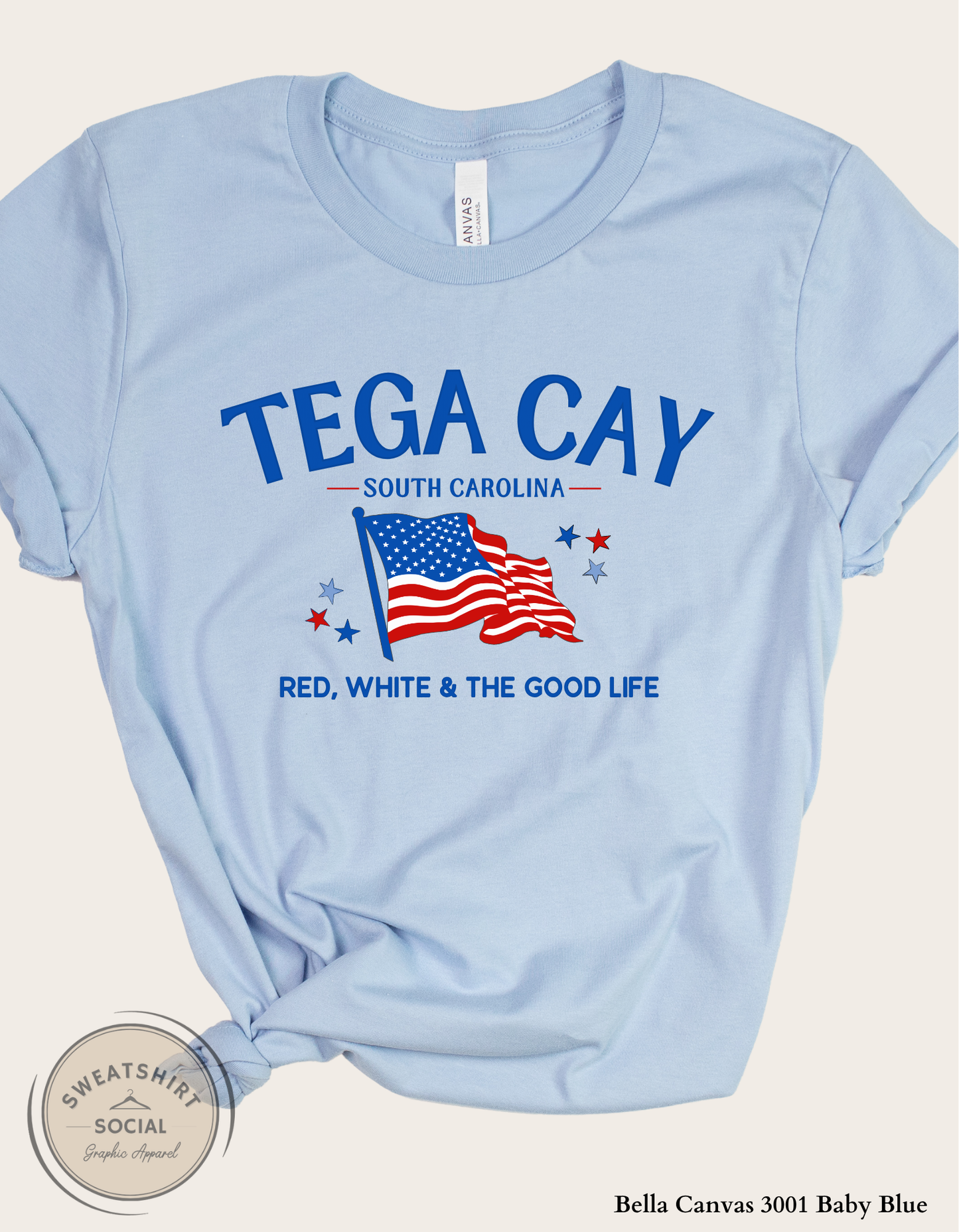 Tega Cay Red, White & The Good Life Patriotic Graphic Tee – South Carolina Fourth of July Shirt, Local Lake Life Americana Tee (Adult Sizes S–2XL)