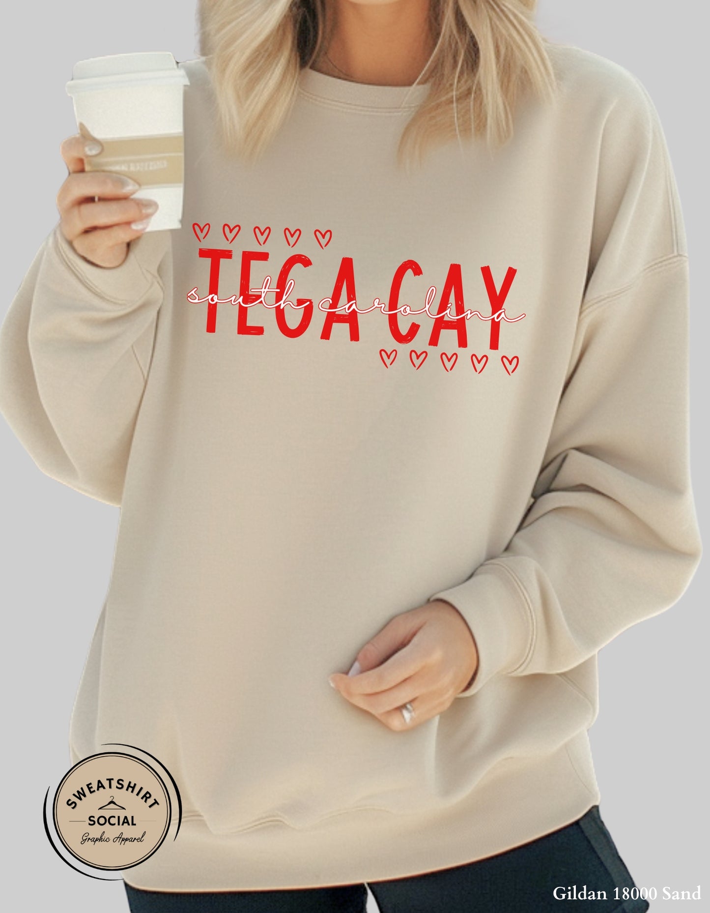 Tega Cay Valentine’s Day T-Shirt or Sweatshirt – Local Love Heart Design (Adult Sizes S–2XL)