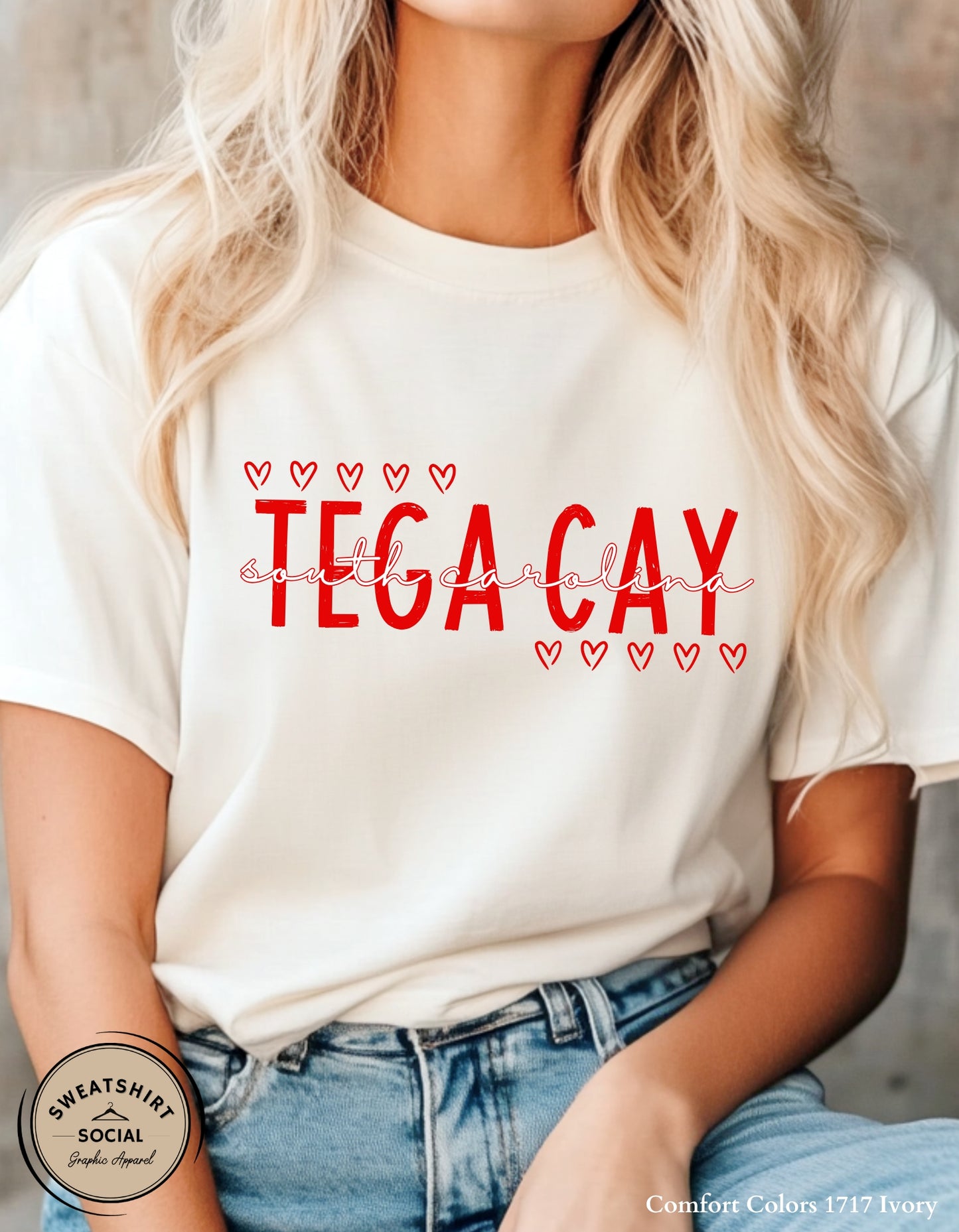 Tega Cay Valentine’s Day T-Shirt or Sweatshirt – Local Love Heart Design (Adult Sizes S–2XL)