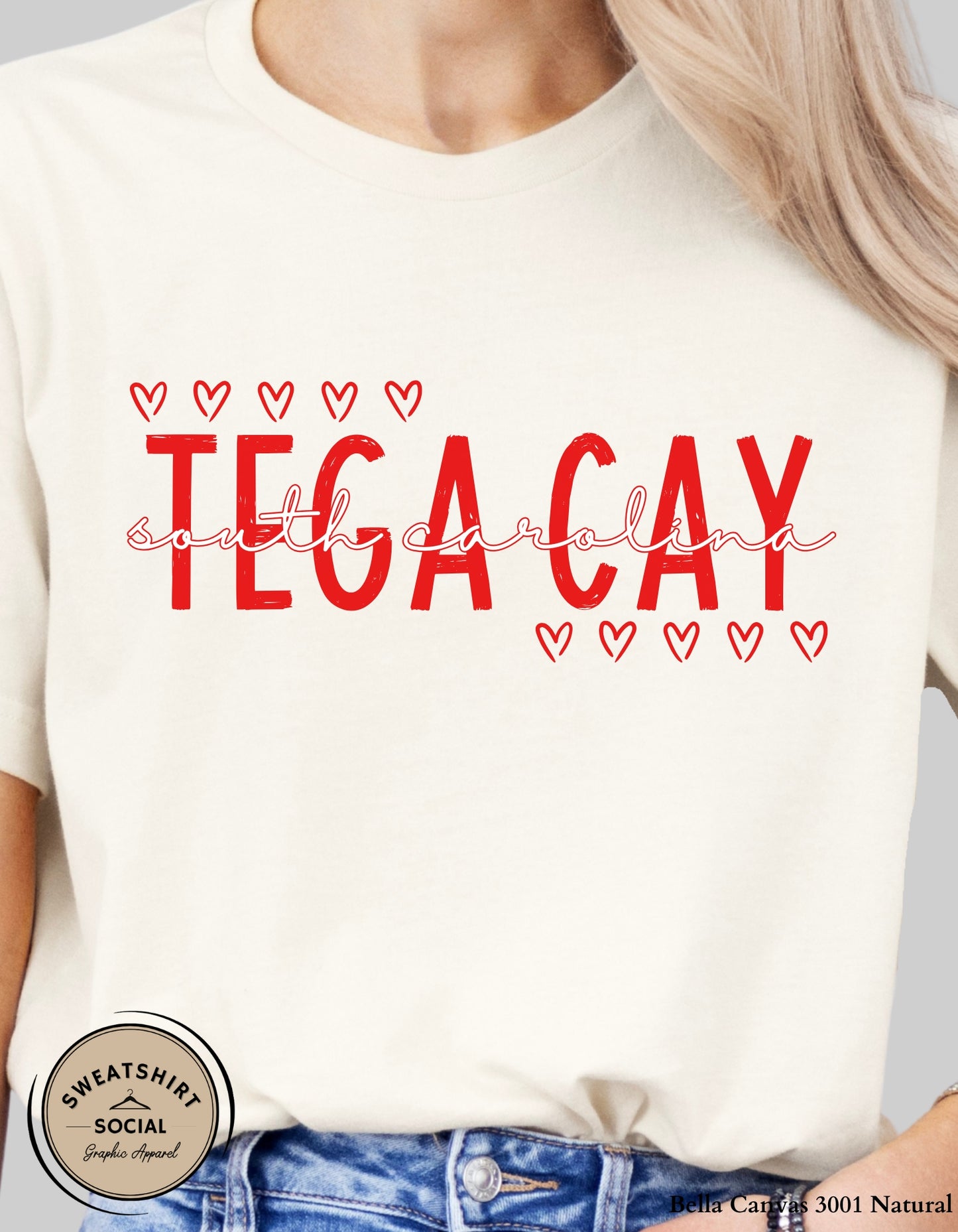 Tega Cay Valentine’s Day T-Shirt or Sweatshirt – Local Love Heart Design (Adult Sizes S–2XL)