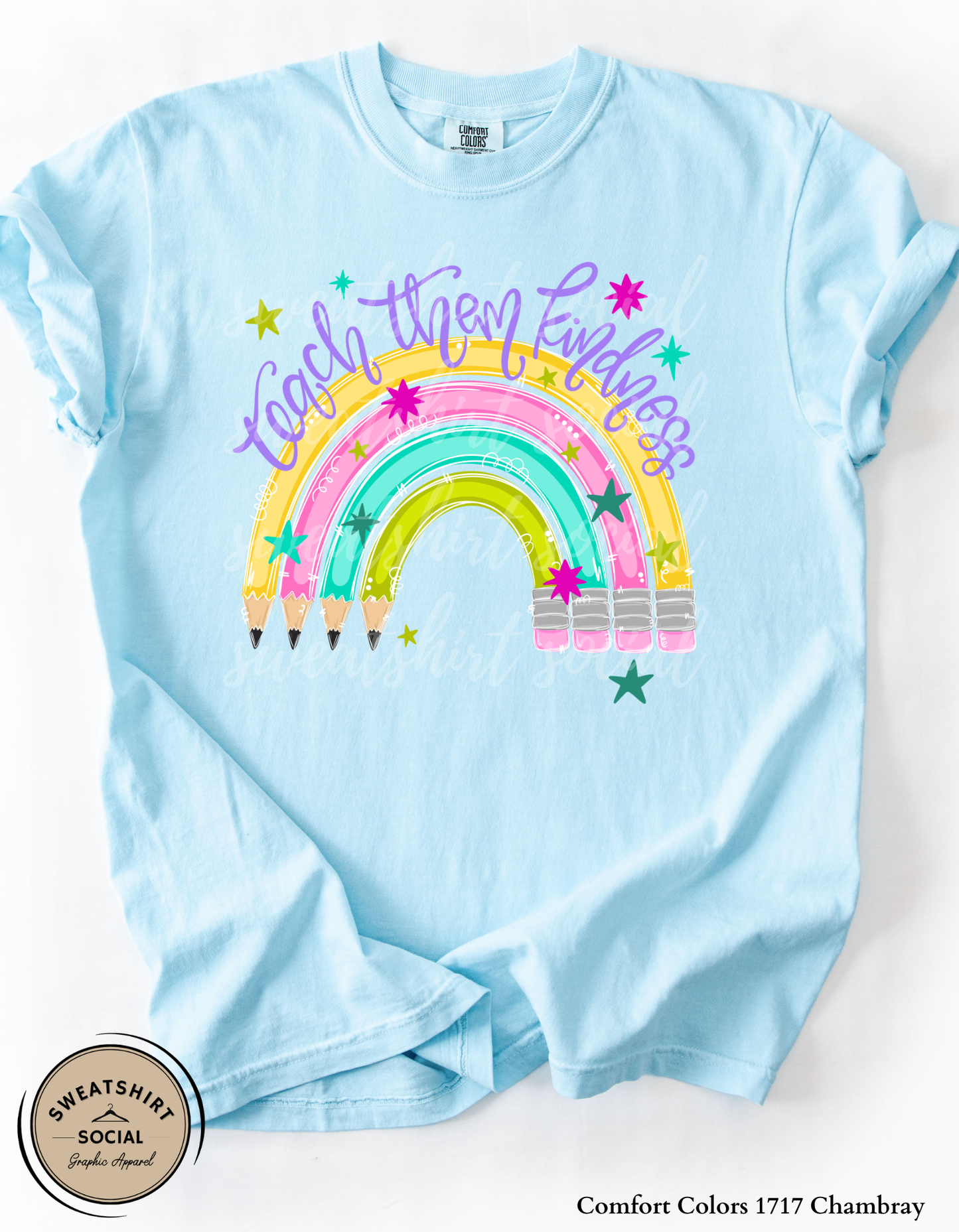 Teach Them Kindness Rainbow Graphic Tee – Colorful Teacher Shirt (Adult Sizes S–3XL)