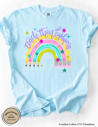 Teach Them Kindness Rainbow Graphic Tee – Colorful Teacher Shirt (Adult Sizes S–3XL)