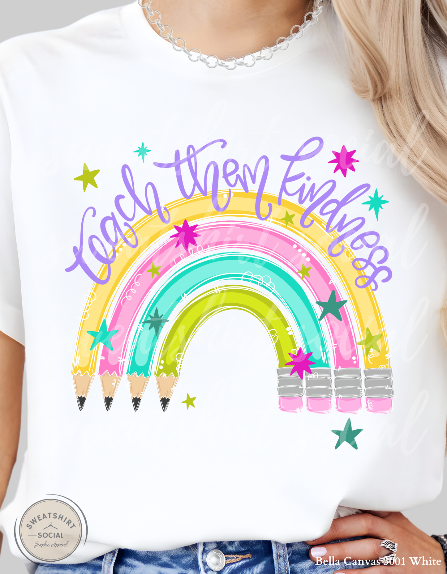 Teach Them Kindness Rainbow Graphic Tee – Colorful Teacher Shirt (Adult Sizes S–3XL)